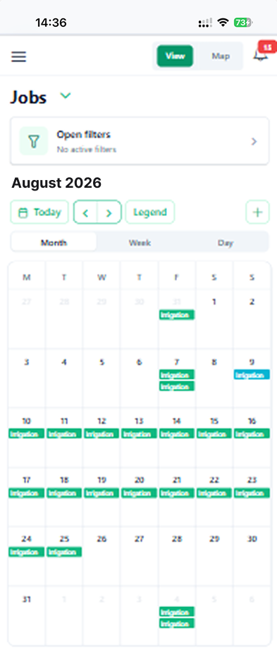 Calendario dei lavori BLULEAF sull’app mobile